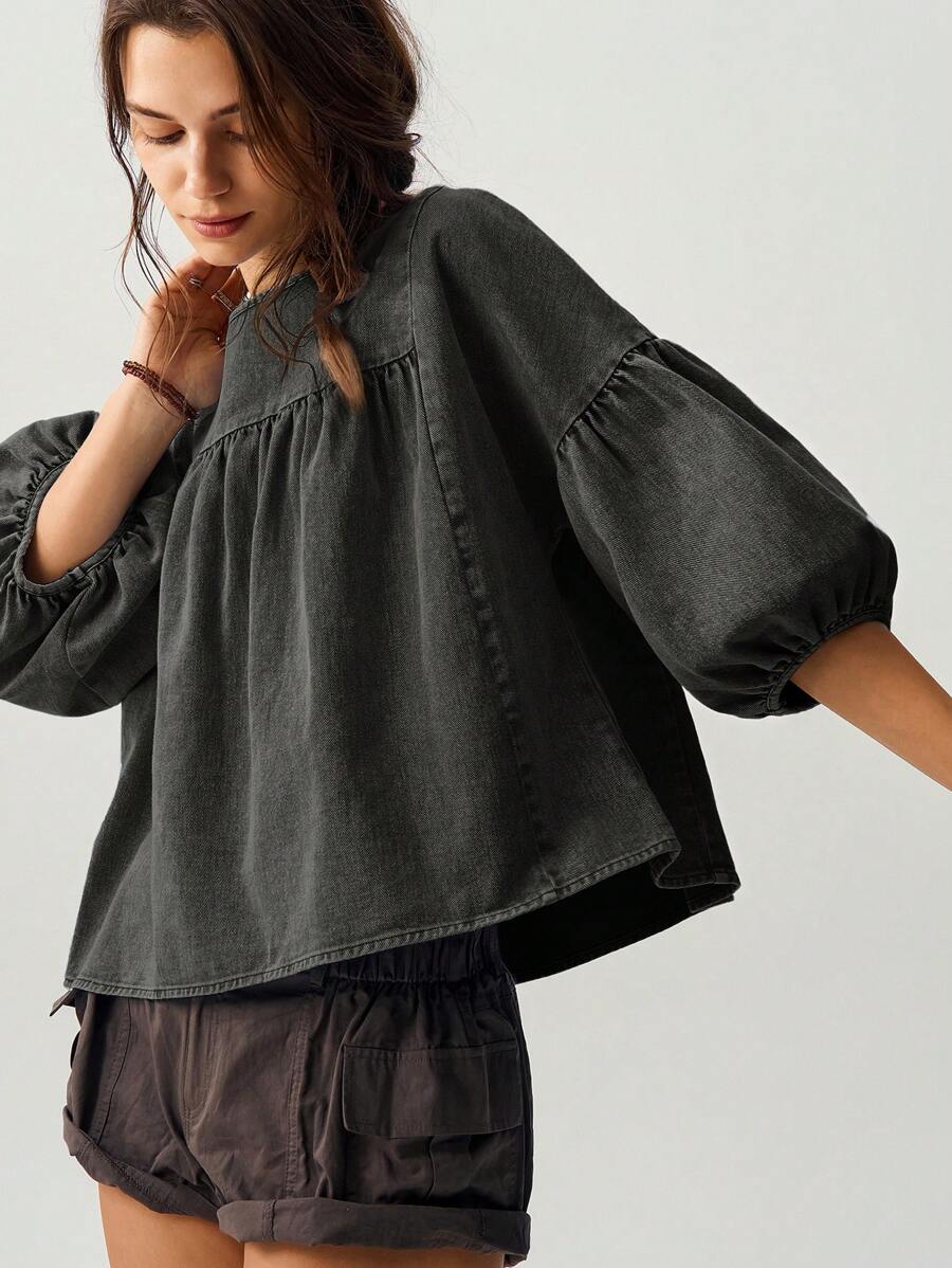 Chemise trois-quart casual femme — col rond