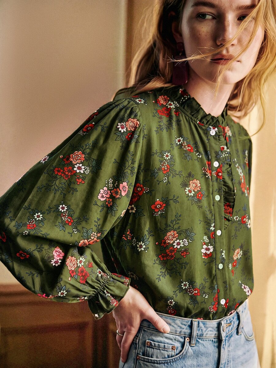 Chemise bohème large femme — col montant